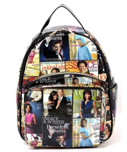 Magazine Cover Collage Cat Ears Backpack OA2707 MT BLACK